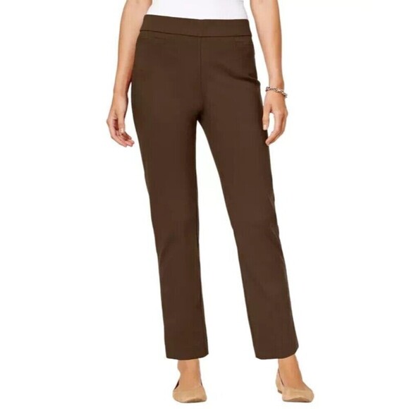 Alfred Dunner Petite Pull-On Straight-Leg Pant Trouser Modern Fit Brown Stretch - Picture 1 of 1